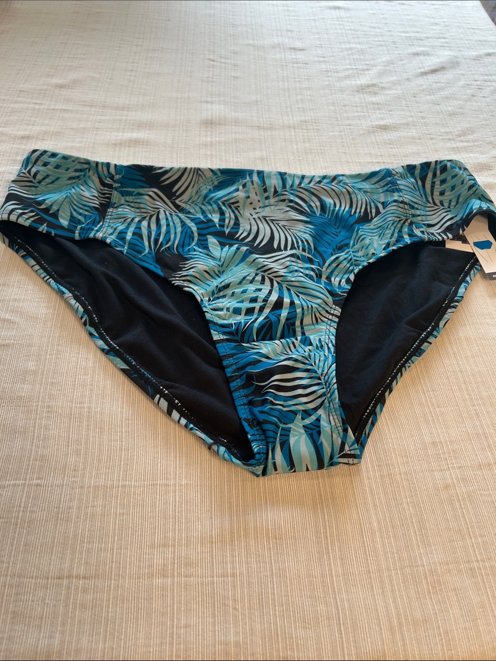 Time and Tru Blue Teal Tropical Leaf Bikini Bottoms